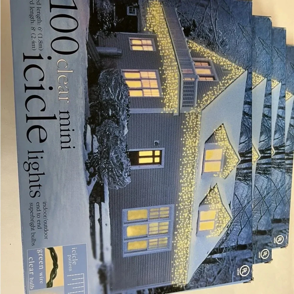 4 NEW Boxes of 100 Clear Mini Icicle Lights Cord length 8'